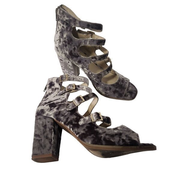 Seychelles Anthropologie Kayak Crushed Velvet Peep Toe Heels Womens Shoes Sz 7.5 - Picture 5 of 16